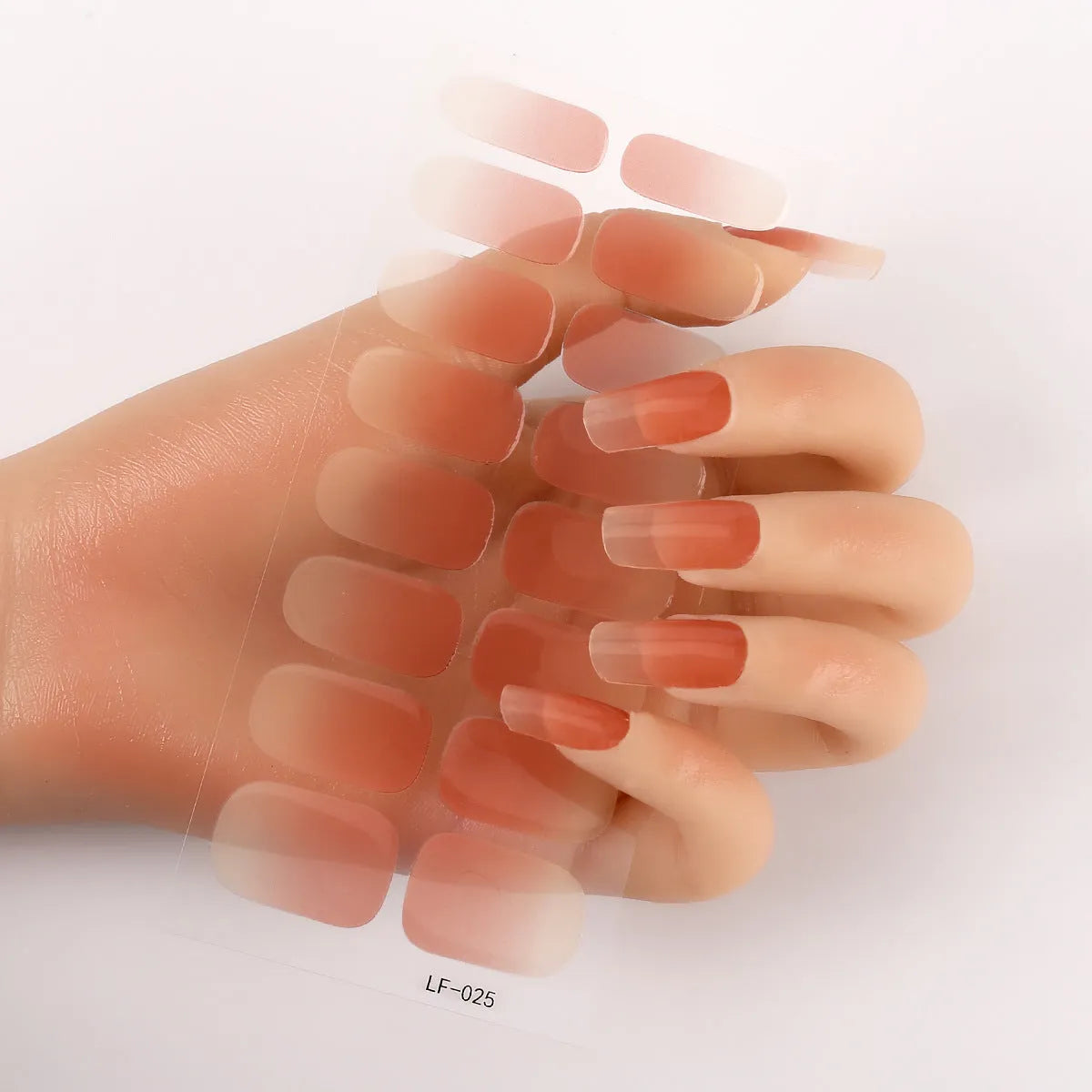 Set of 16 solid colour full nail art stickers showing patterns like cross, rose, tulip, and cartoon designs.