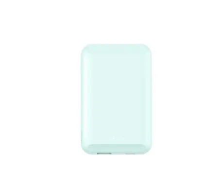Magnetic wireless power bank in five colour options showing front and magnetic charging side