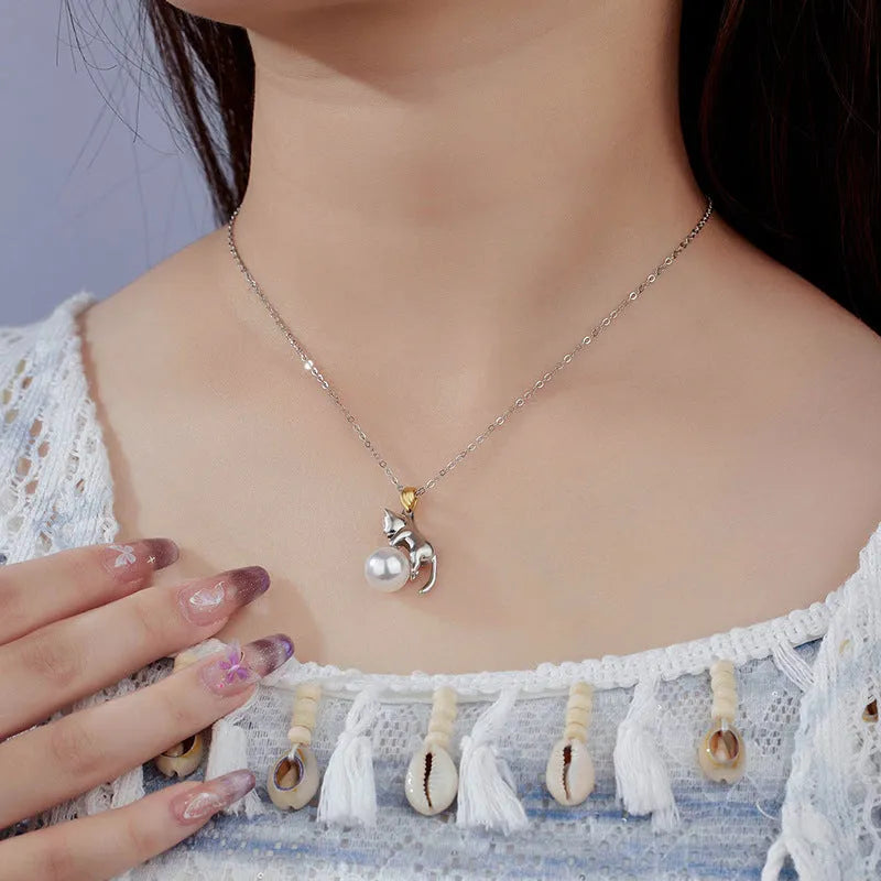 925 sterling silver clavicle chain with cat pendant in D3247 colour options