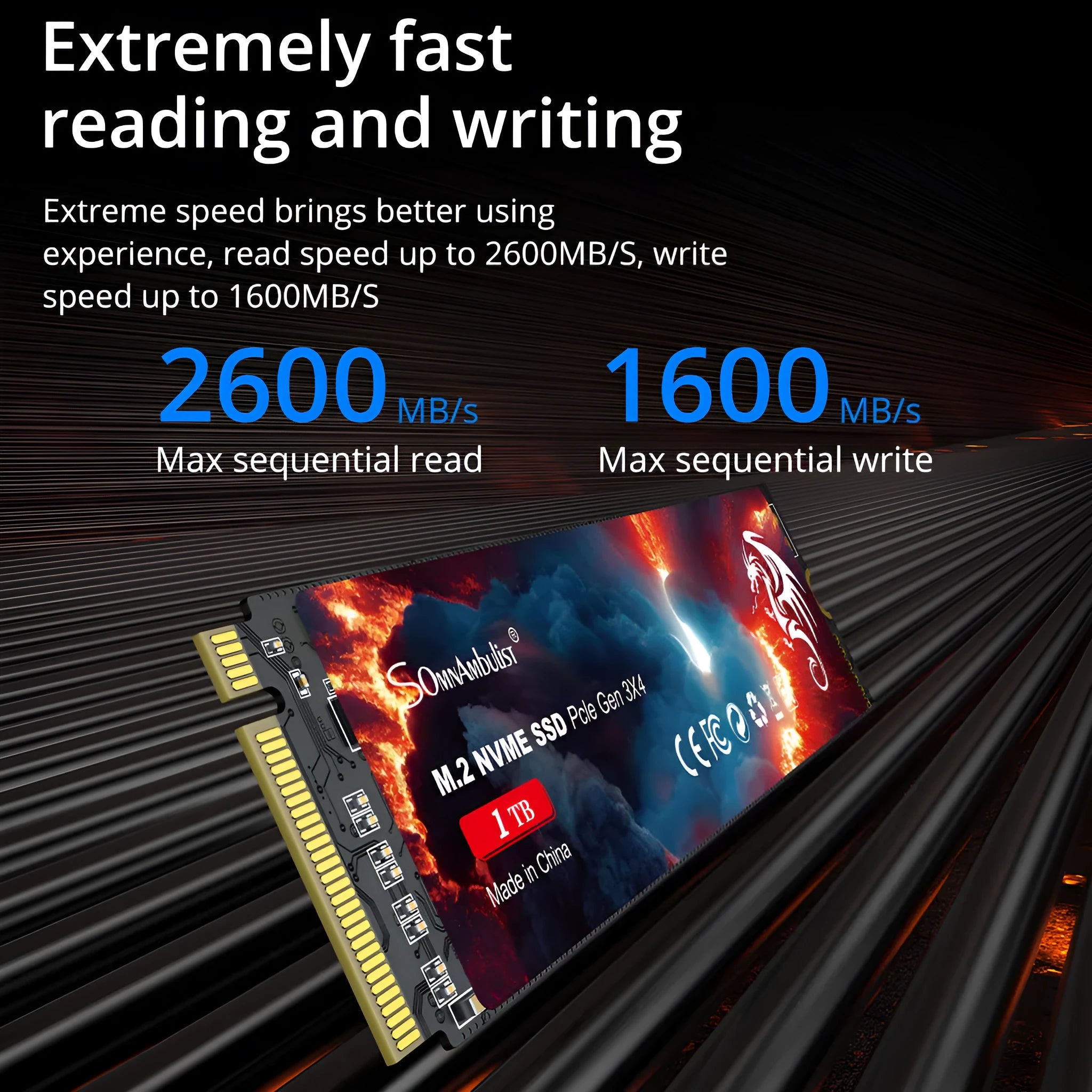 M2 solid state drive for desktop and notebook computers, showing label with capacity options and PCIe 3.0 interface.