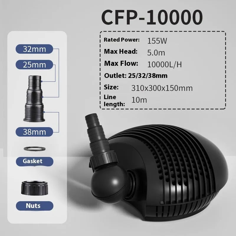 White horizontal CFP series large flow filter pump for garden ponds and turtle tanks.