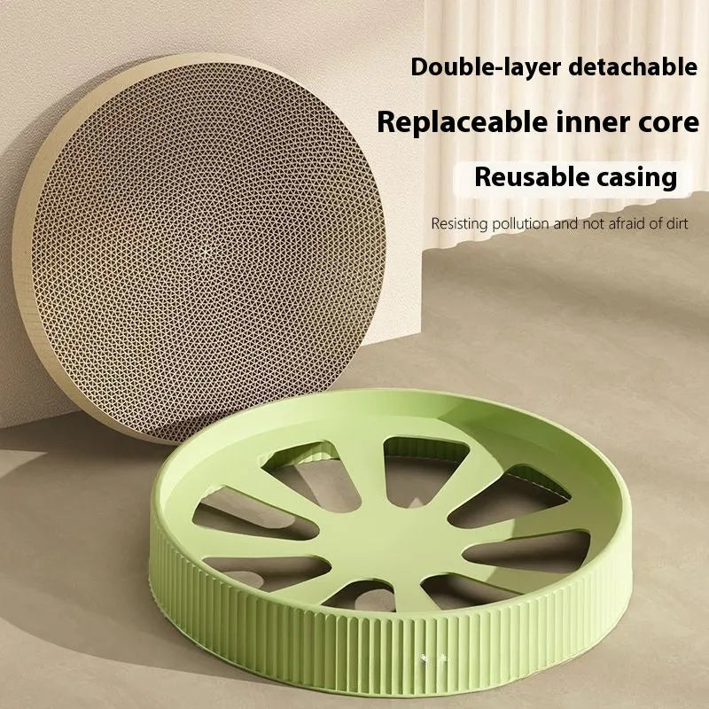 55cm round green cat scratching board with replaceable corrugated cardboard insert