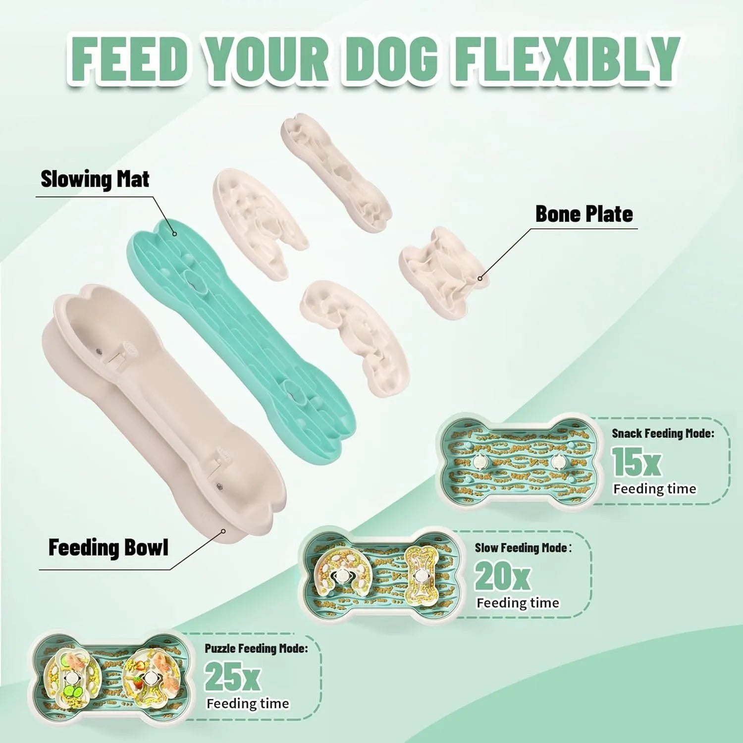 Large green three-tier dog slow feeder bowl with removable trays and suction cup base