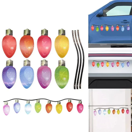 Magnetic Christmas light bulb reflective stickers set with 24 bulbs and 12 wires for refrigerator car garage decoration