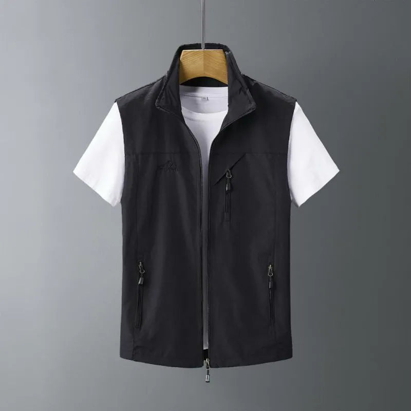 Men's slim fit rabbit fur waistcoat with a hood in army green