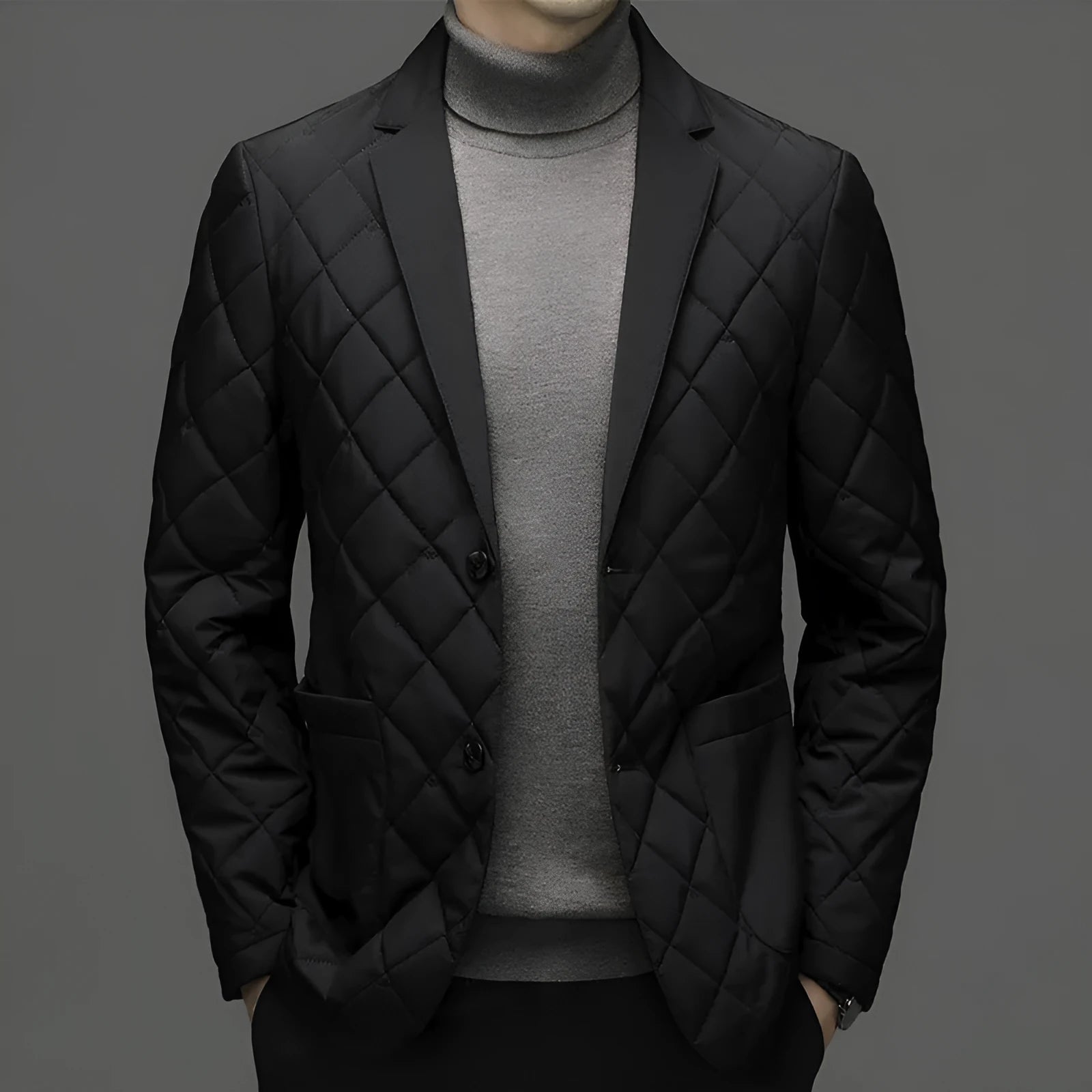 Men's thick lapel down jacket in solid colour with side seam pockets
