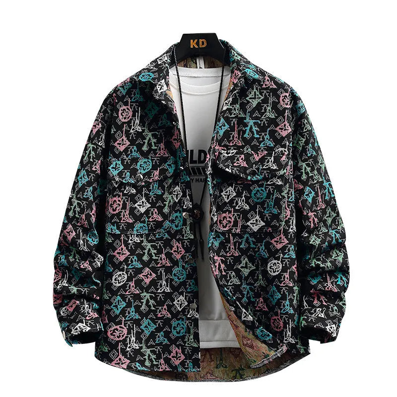 Men's long sleeve lapel shirt coat in a colour from the range, showing straight hem design