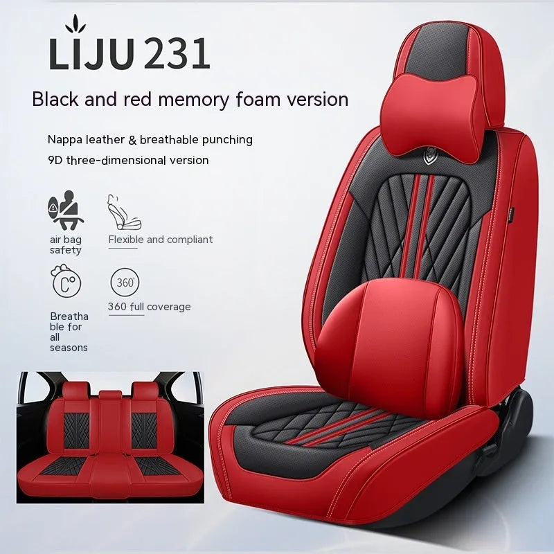 Set of five leather car seat cushions in a choice of colours including black and blue, and beige black.