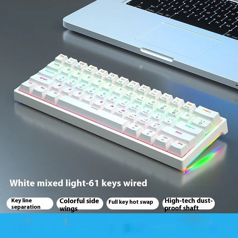 61-key mechanical keyboard with blue and white colour scheme and compact design
