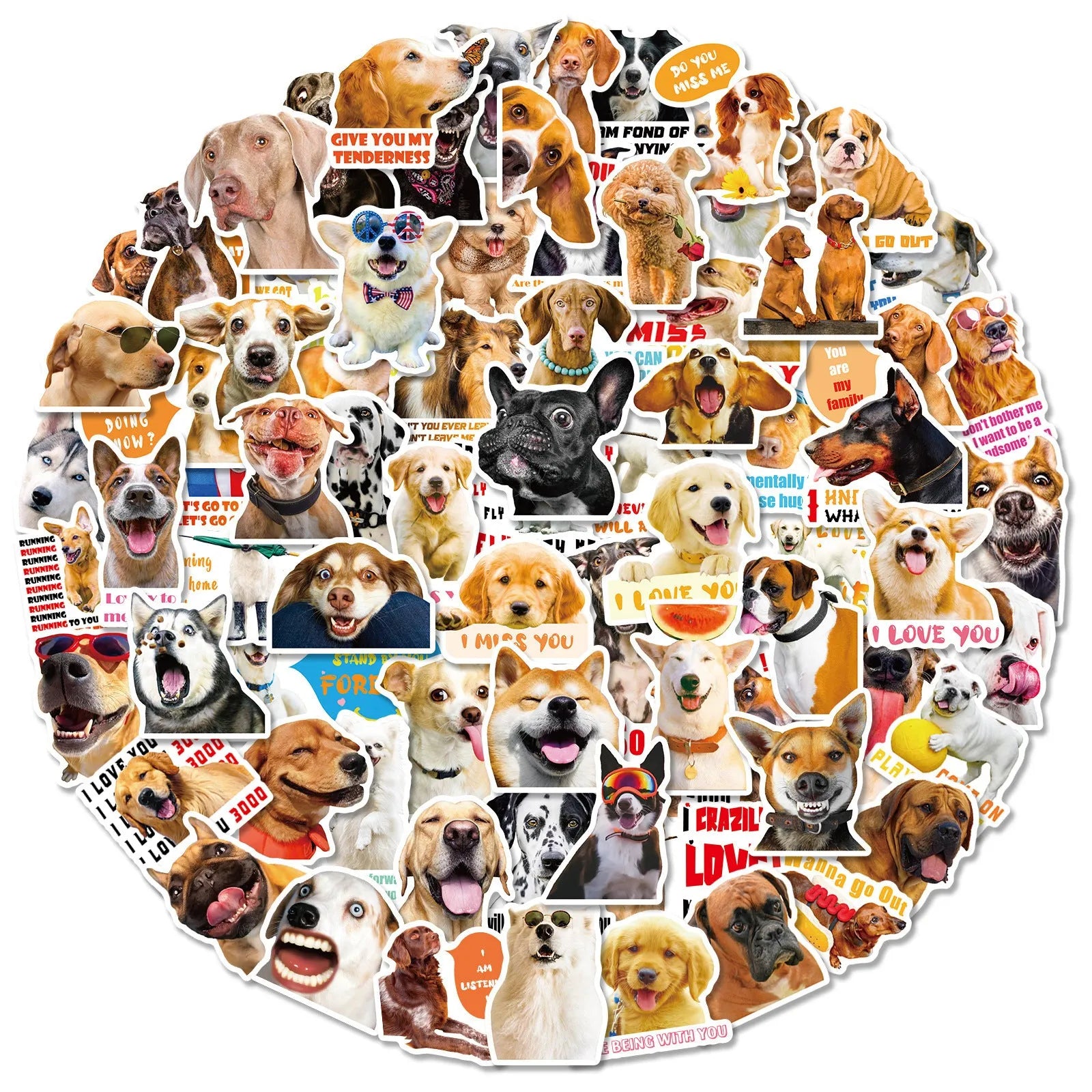 Realistic dog facial expression sticker sheets in Nordic style designs for planners and journals
