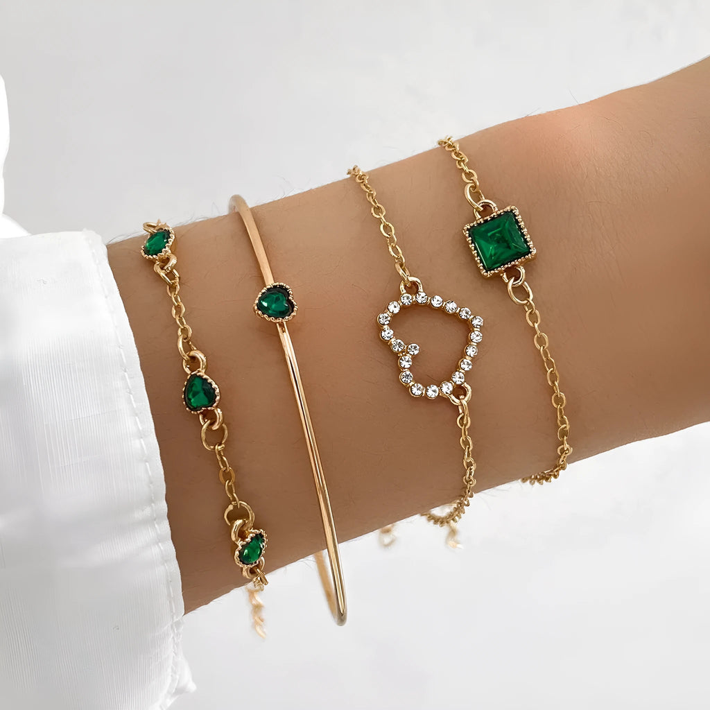 Alloy square rhinestone bracelet with round crystals exotic style S1158HB emerald green colour