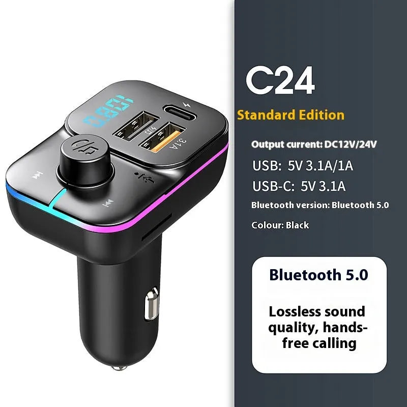Black car Bluetooth MP3 player charger with USB output and cigarette lighter plug