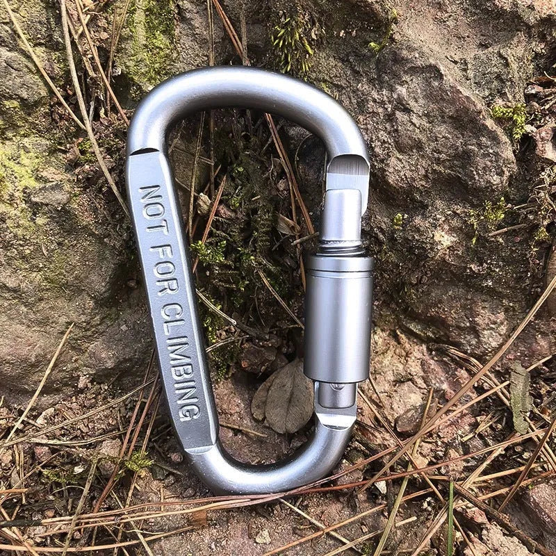 No. 8 D type aluminium carabiner in black 8cm long with gate open