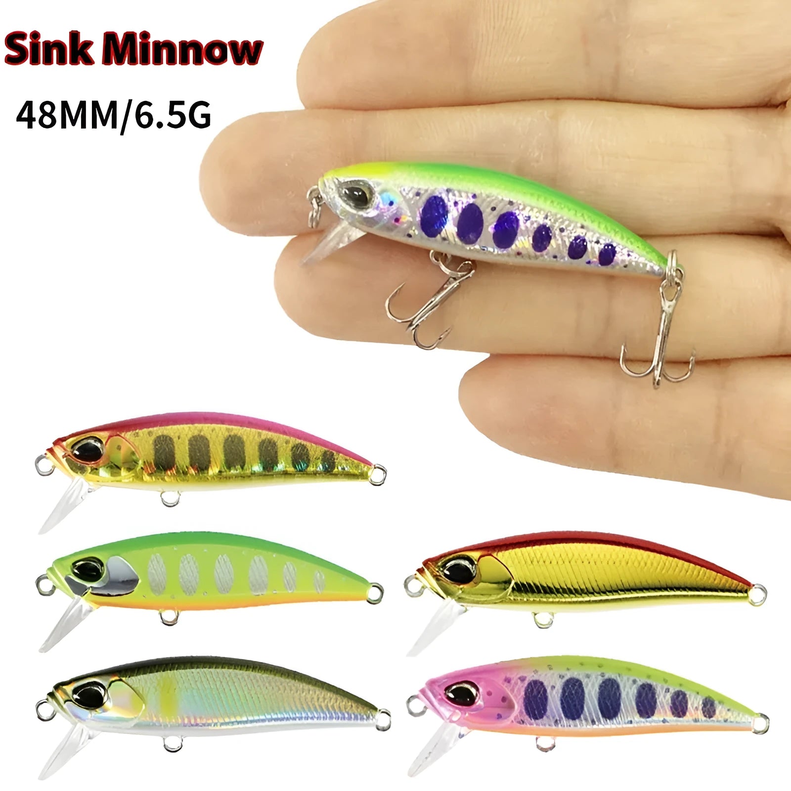 48mm submerged mino fishing lure for mandarin fish and snakehead in various colours