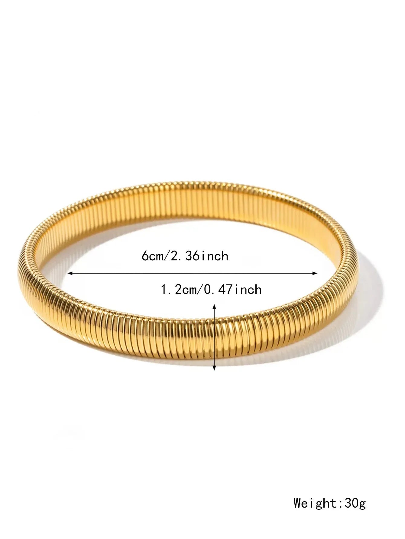 Women's elastic titanium steel bracelet with vertical stripe ring pattern in gold finish