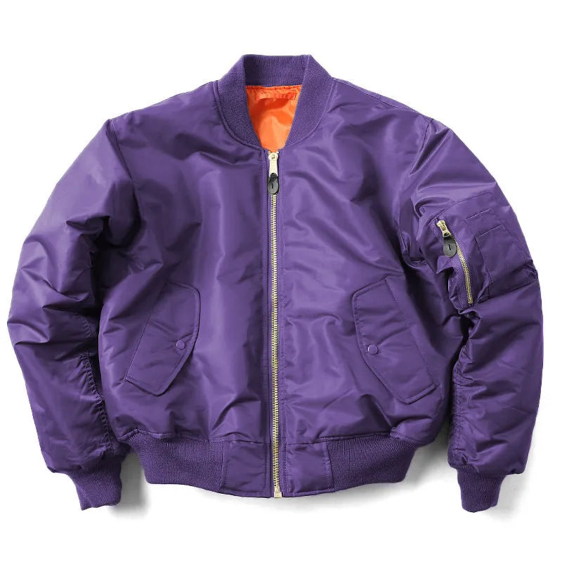 Men's army green loose-fit cotton-padded pilot jacket with double-sided wear-resistant nylon construction.
