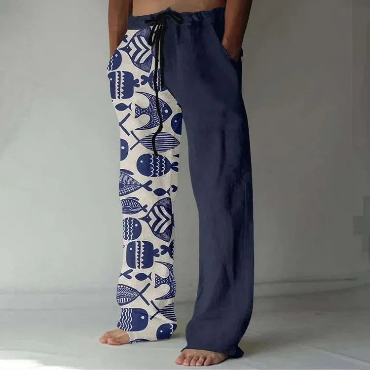 Casual straight-leg loose drawstring trousers in multiple colours with elastic waistband and side pockets