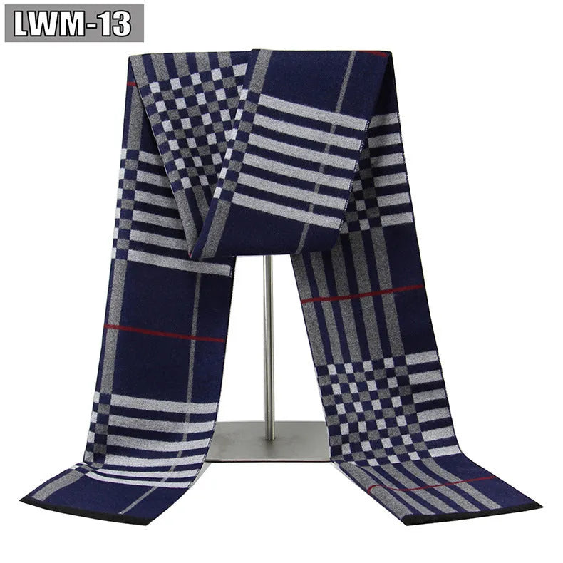 Men's plaid imitation cashmere scarf with tassels, over 175cm long, in a business style