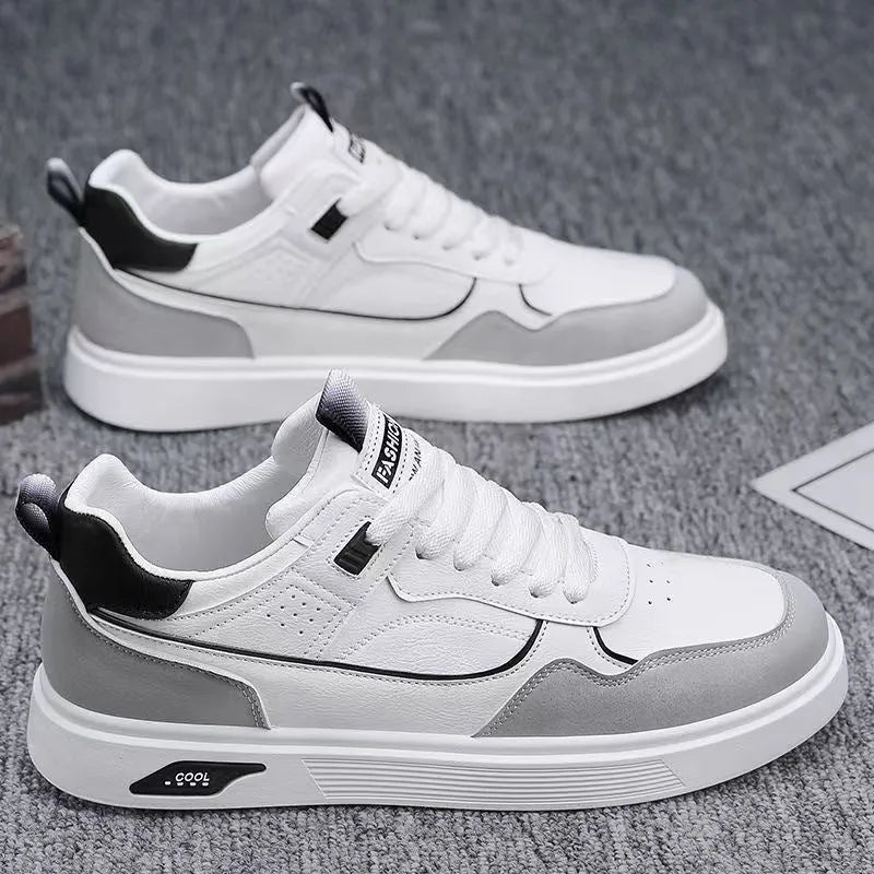 Men's Korean-style canvas board shoes in black, beige, or grey with round toe and low-top design