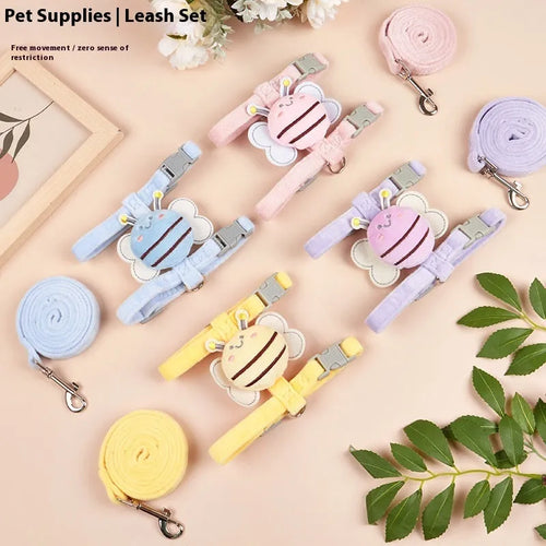 Bee shape adjustable cat rope leash in pink, yellow, and blue colours