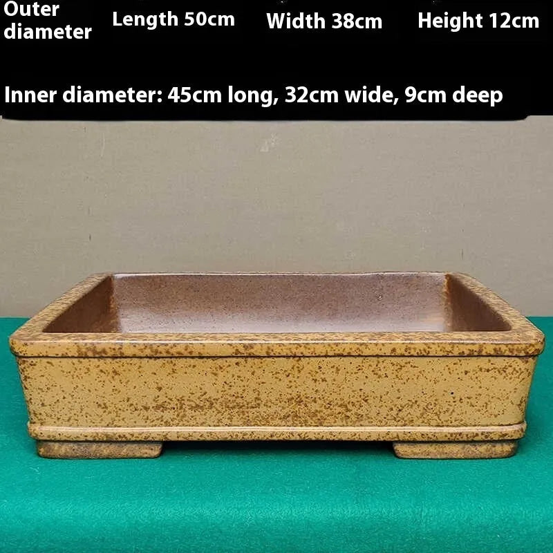 Straight shallow rectangular Yixing purple sand clay flowerpot for corridor plants