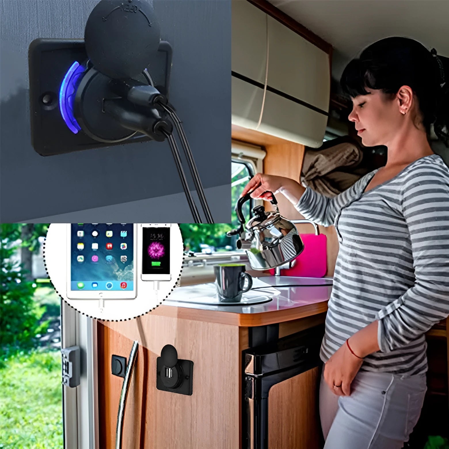 Black 12V-24V car USB charger with 3.1A output for vehicle installation