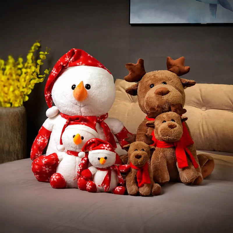 Super soft short plush snowman ragdoll elk doll with cartoon deer horns