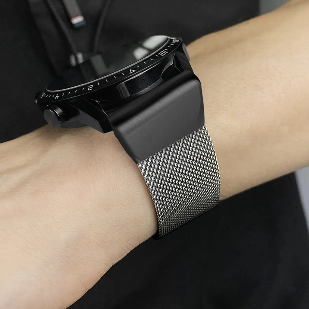 Stainless steel card-style watch strap for Garmin Fenix smartwatches in silver, black, gold, rose gold.
