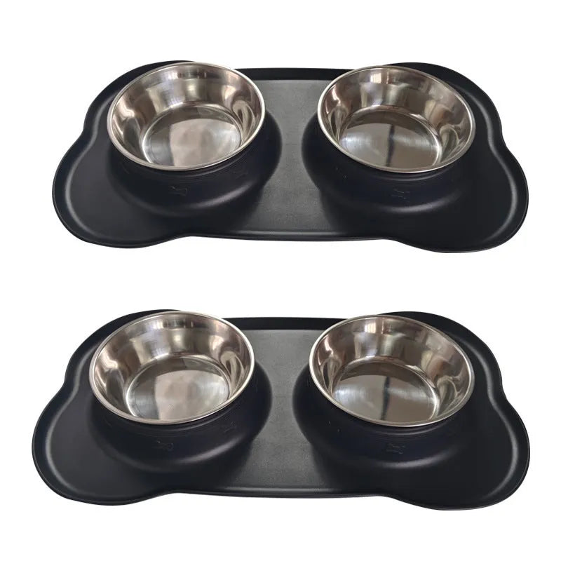 Large silicone dog bowl with stainless steel insert in double bowl configuration for pet feeding