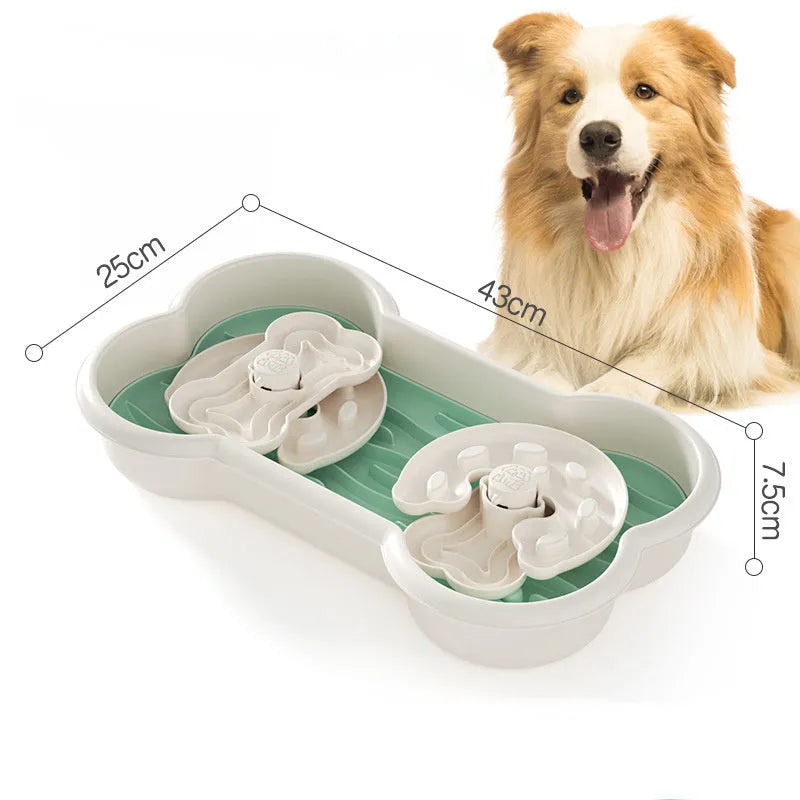 Large green three-tier dog slow feeder bowl with removable trays and suction cup base
