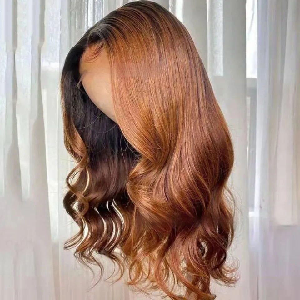 Real human hair lace front wig with gradient colour in Ruili style, showing length options.