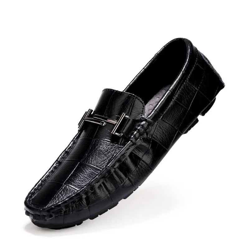 Men's casual leather shoes with belt buckle in multiple colours showing cowhide upper and rubber sole