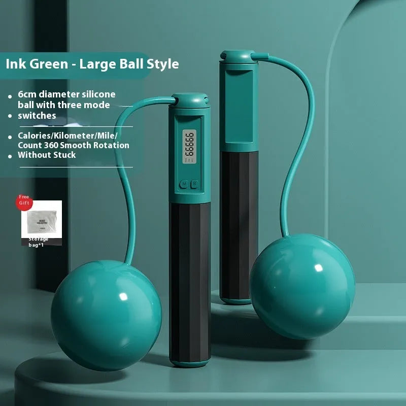 Smart counting skipping rope in light blue with ABS handle and big ball style, packed in stroller bag