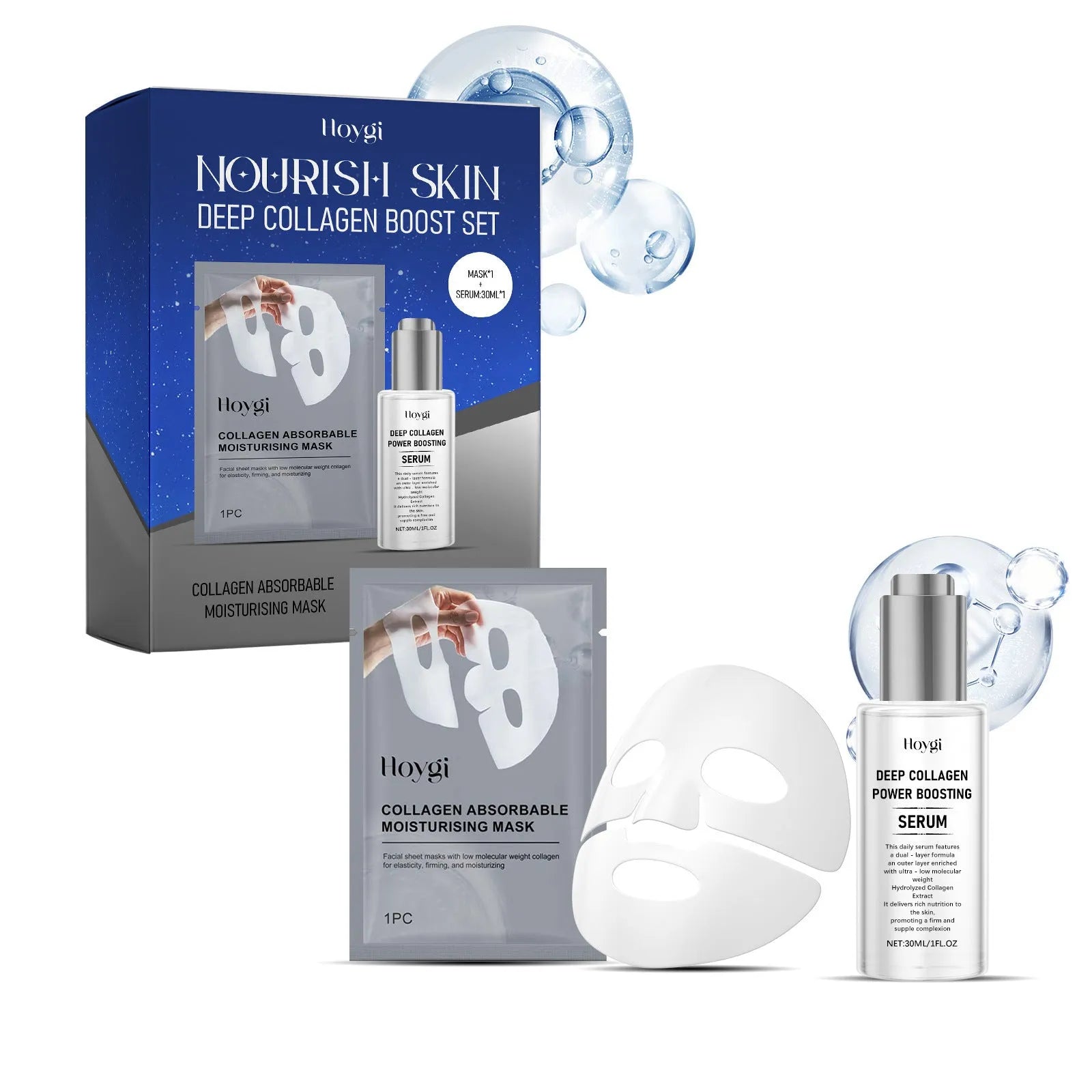 Collagen moisturising facial mask and 30ml essence bottle skincare set