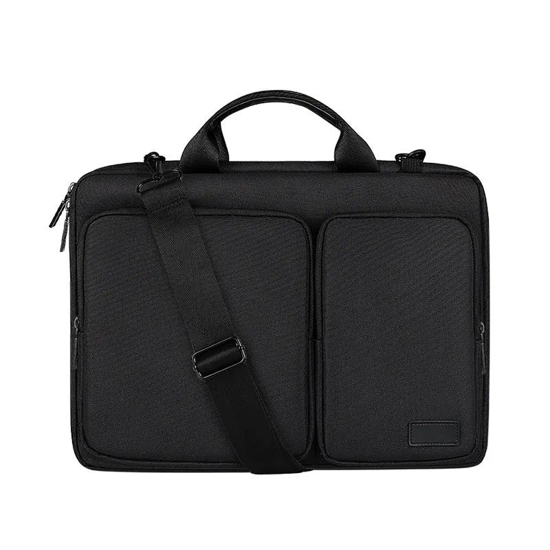 Shock proof shoulder laptop bag in solid colour with polyester shell and zipper closure