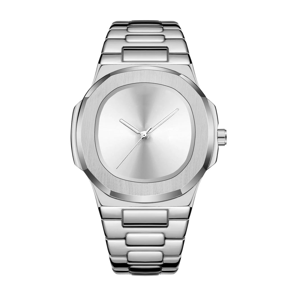 Men's waterproof quartz watch in silver with 15mm case and business style