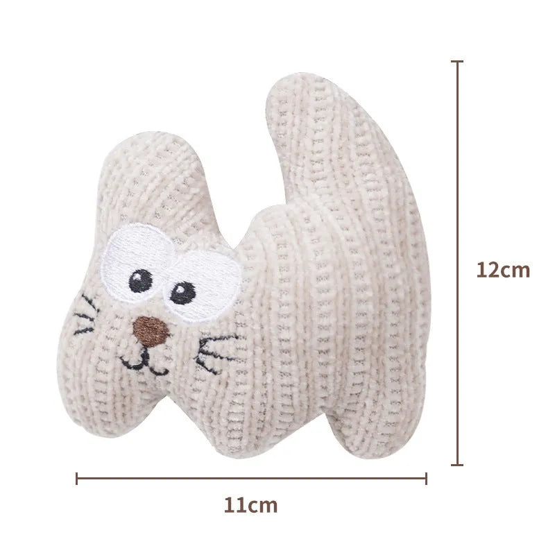 Cyan knitted plush cat toy with bell and organic catnip filling on a white background.