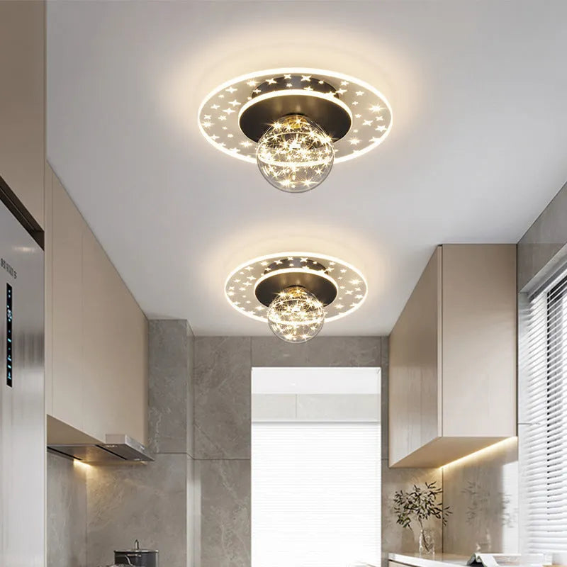 Modern LED ceiling lamp with wireless remote control for hallways in gold, black, or white finish