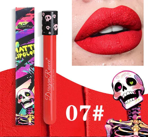 Halloween creative makeup lip gloss in skull test tube packaging with gold and silver matte shades