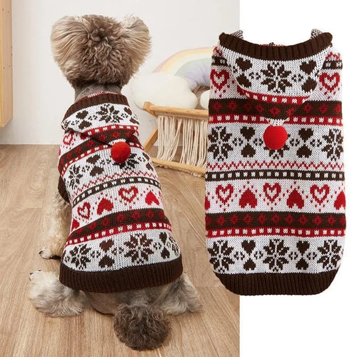 Acrylic knitted dog jumper with snowflake love stripe camouflage pattern in blue pink grey colour options