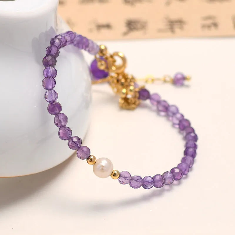 Chinese style women's crystal bracelet with diamond-shaped amethyst elements and electroplated finish