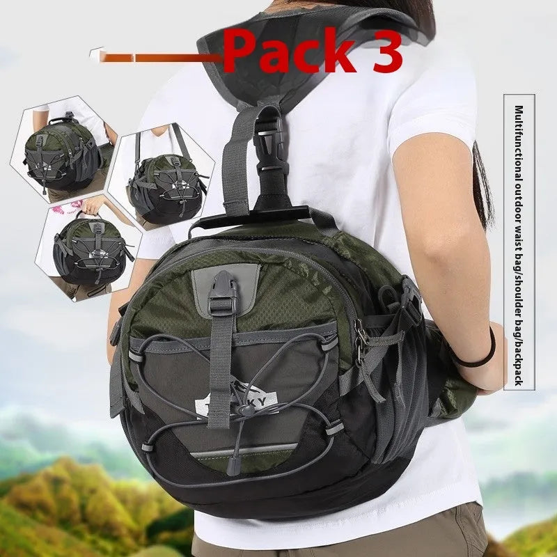 Outdoor multi-functional sports waist bag in Army Green with 18L capacity and nylon construction, shown as crossbody bag