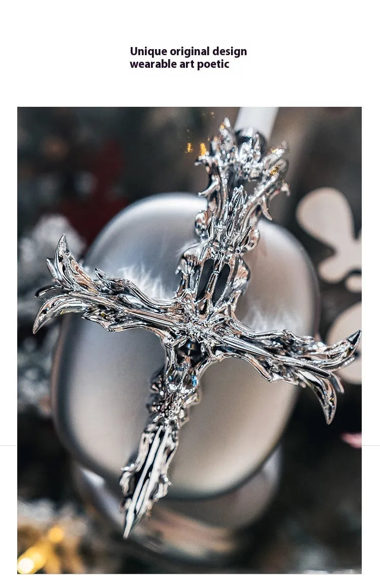 Gothic cross design resin headphone covers for Apple AirPods Max in silver and gun colour options