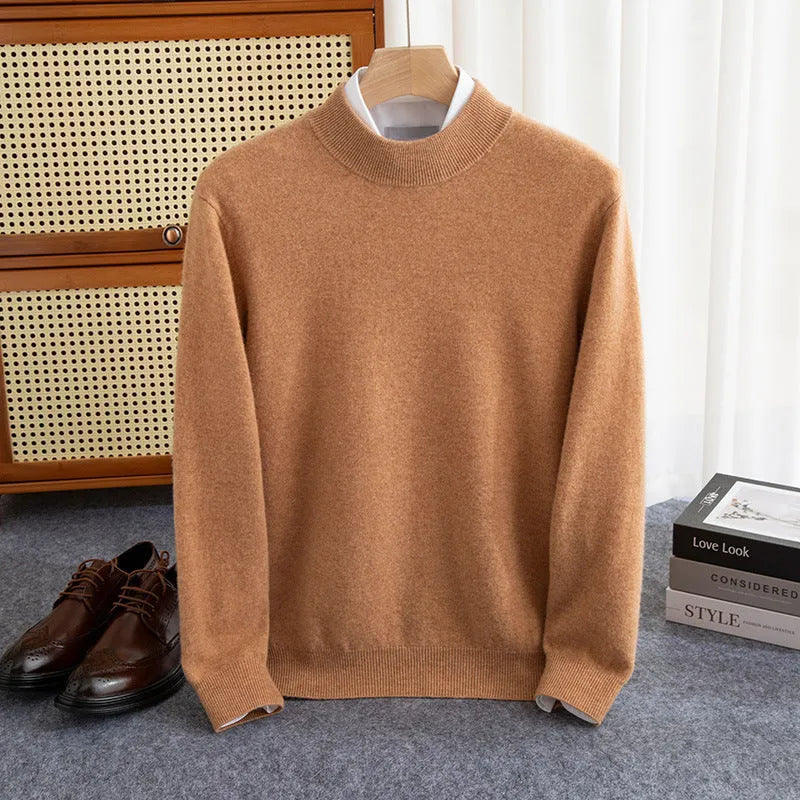 Men's half-collar loose fit wool sweater in winter business casual style