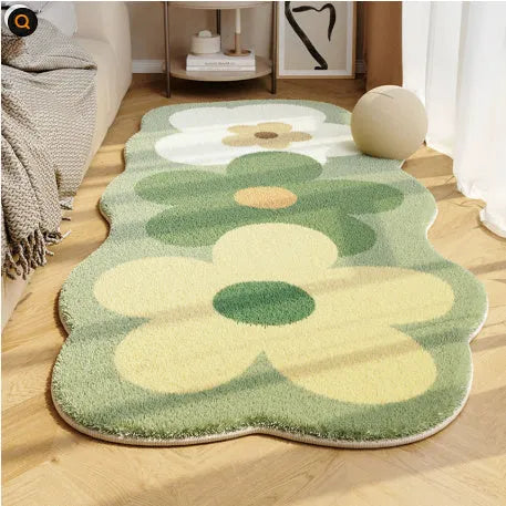 Flower shaped cashmere bedside blanket with cartoon alien print and floral patterns