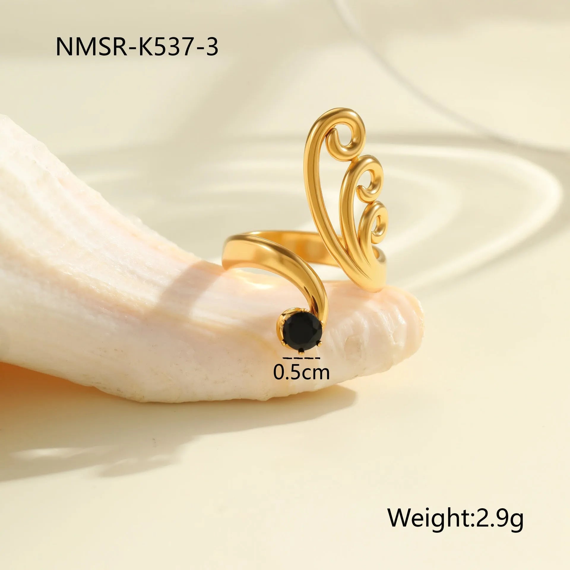 Geometric open mouth stainless steel ring with zircon stones and electroplated finish