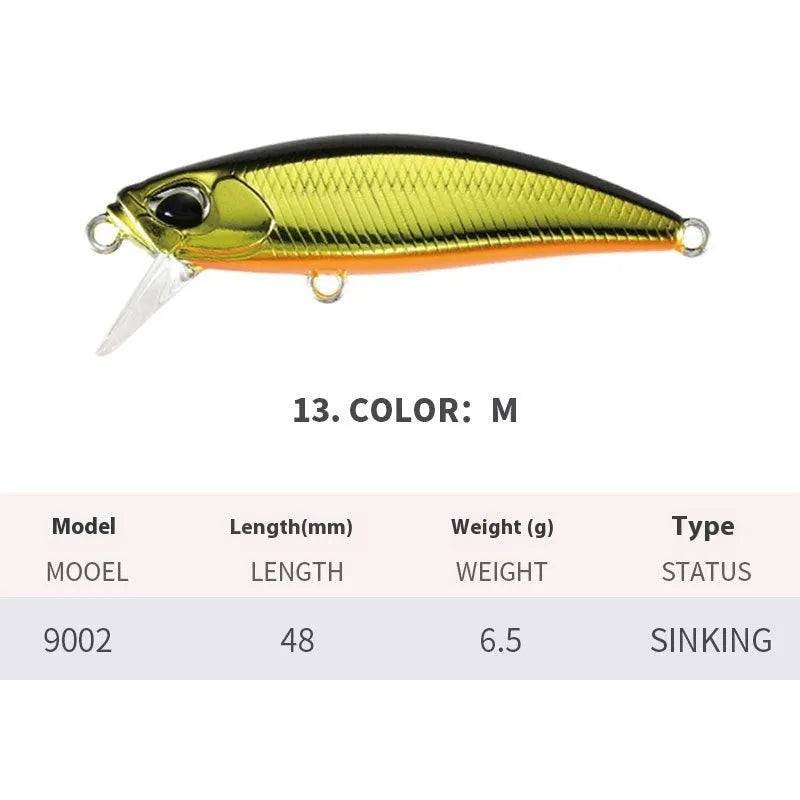 48mm submerged mino fishing lure for mandarin fish and snakehead in various colours