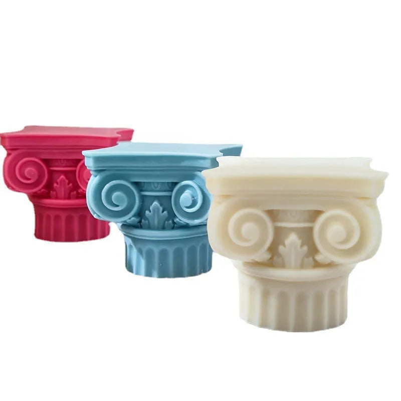 A flexible silicone mould for making irregular Roman pillar shaped candles, cakes, and crafts.