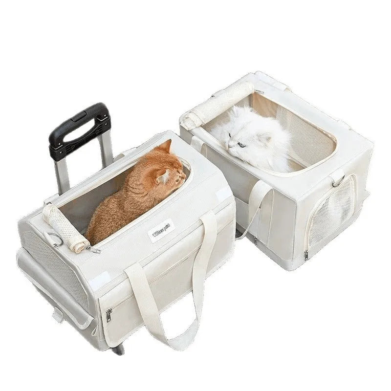 Easy To Go Out cat stress travel bag foldable Oxford cloth pet carrier with transparent window in beige