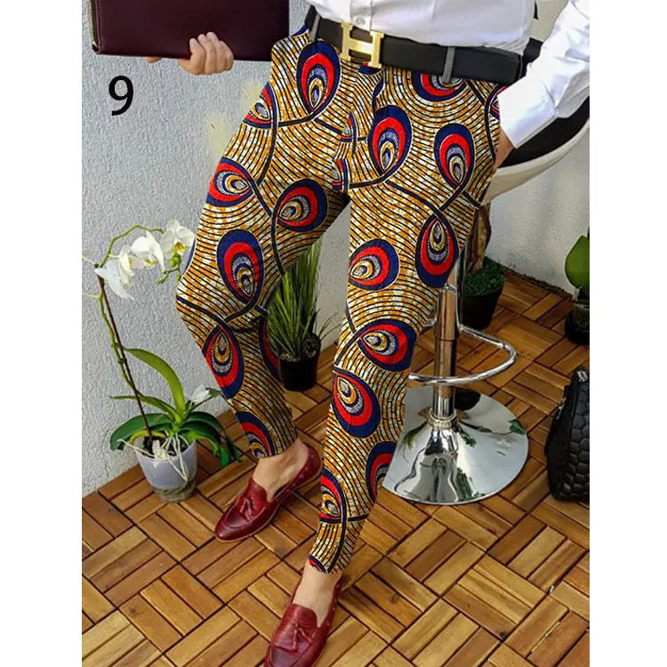 Men's slim-fit casual trousers with 3D printed plaid pattern in colour RKKZ49